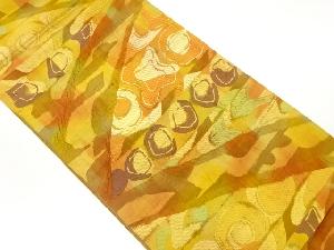 手織り紬抽象丸に線模様織出し袋帯